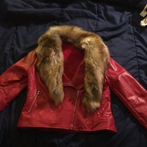 Red fox fur leather jacket (real fur)